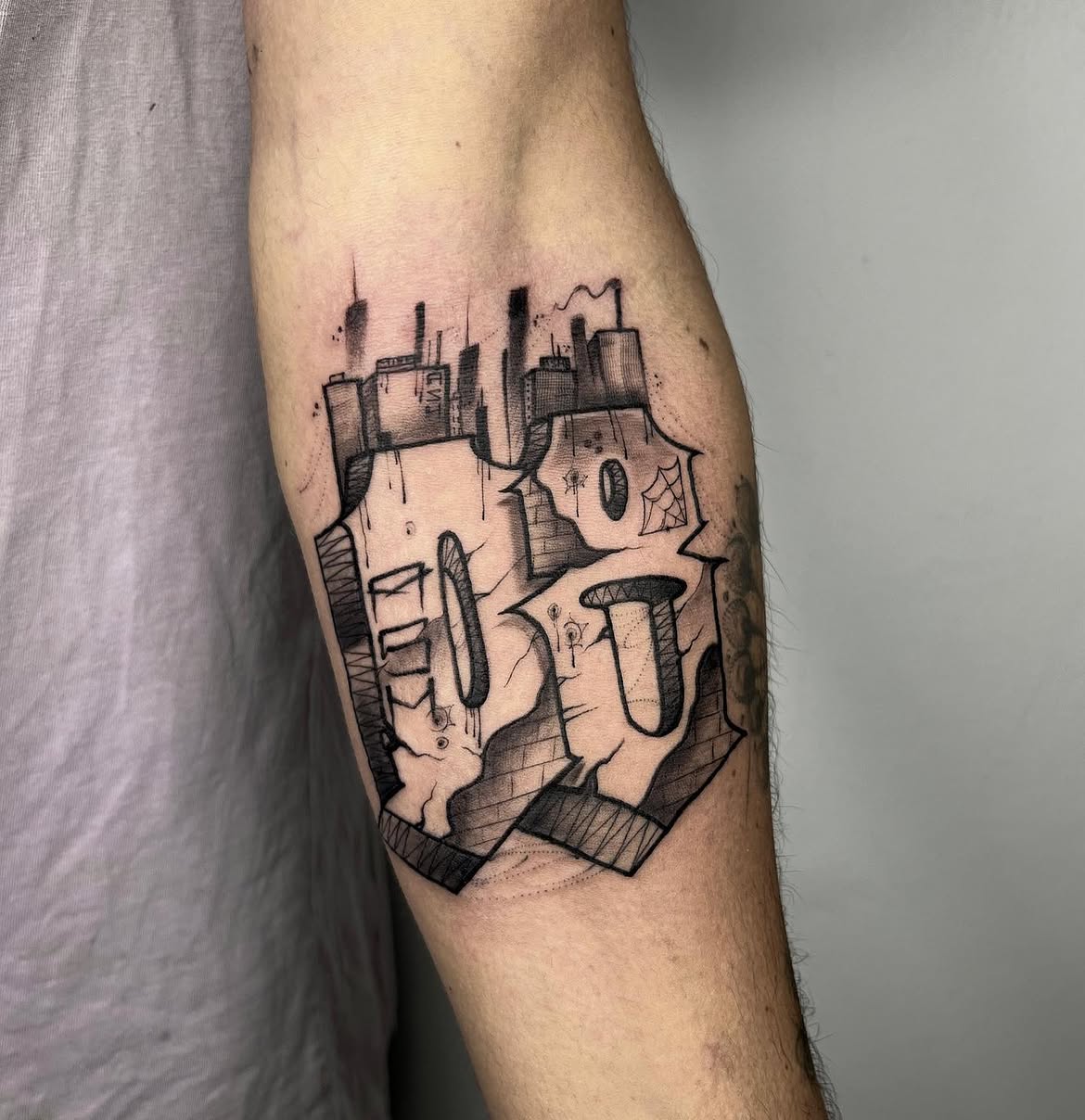 Freehand black ink piece by Groc, tattoo artist in Tel Aviv