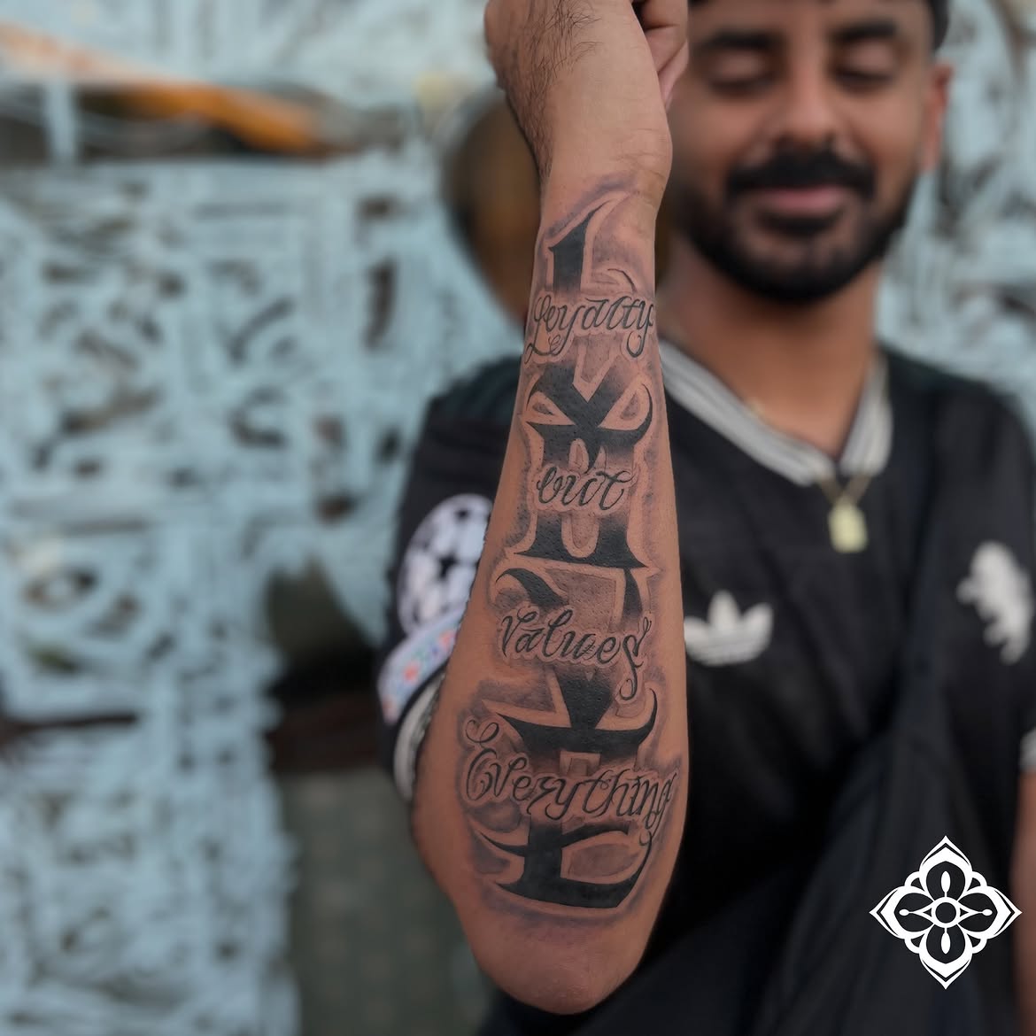 Detailed calligraphy tattoo by Groc, tattoo in Tel Aviv