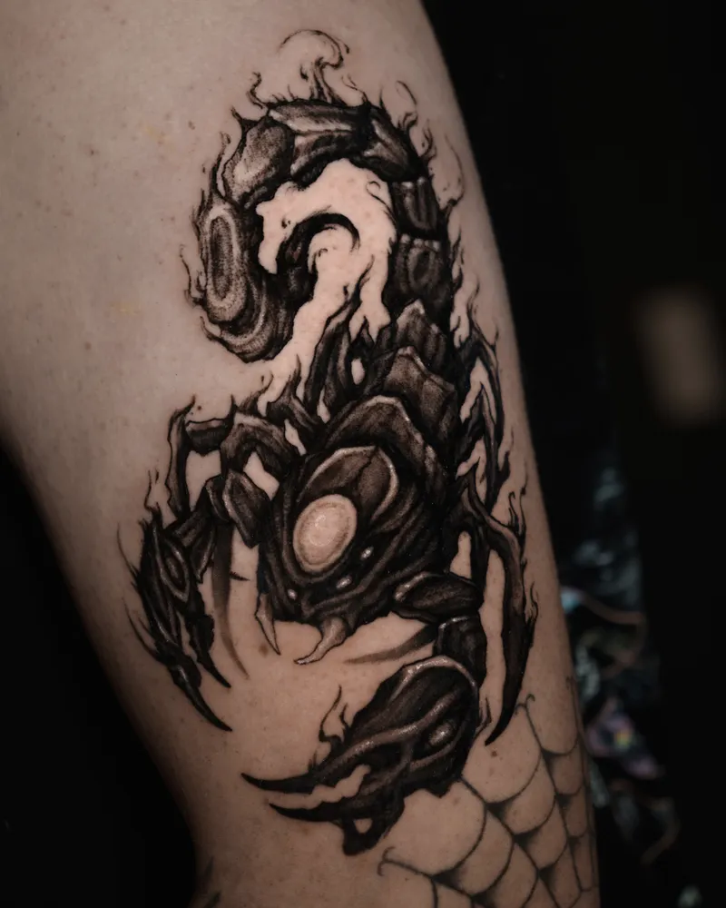 Dark organic tattoo detail by Lion at Sage, a Tel Aviv studio