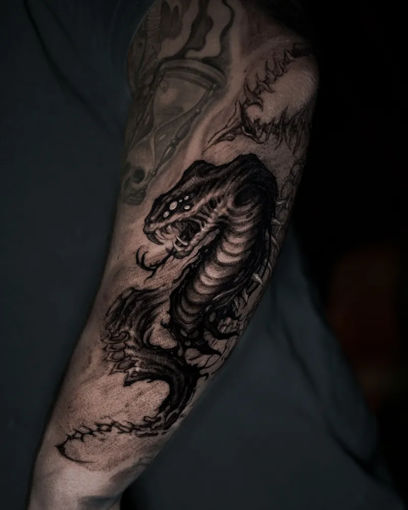 Engraved blackwork tattoo by Lion, tattoo artist in Tel Aviv