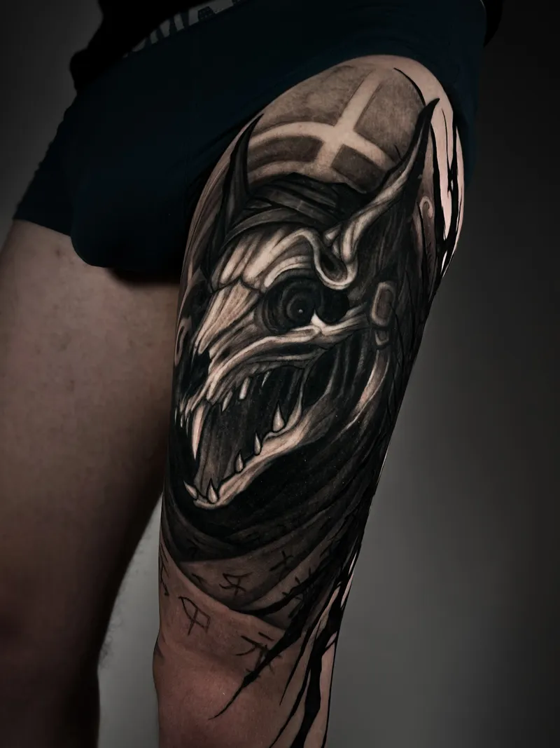 Engraved blackwork piece by Lion — tattoo tel aviv