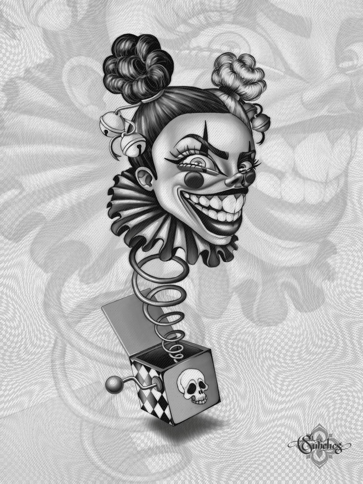 Grey-wash illustration by Sunches at Sage tattoo shop, Tel Aviv