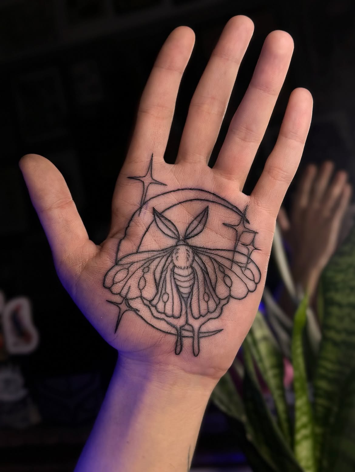 Black and grey palm tattoo by Sunches at Sage Tattoo Studio Tel Aviv